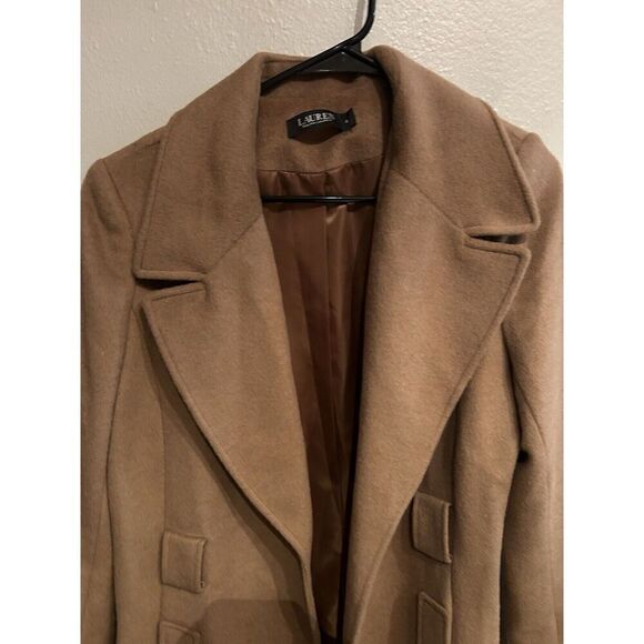 Lauren Ralph Lauren Black Label Wool Trench Cost Women’s Size 8 Brown - Picture 3 of 7